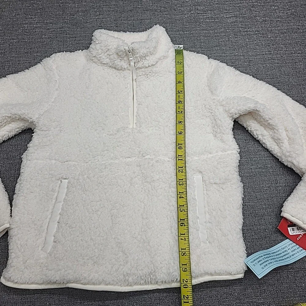 Kids' Large Sz 10/12 White Sherpa Fleece Lounge Pullover Quarter Zip Top Pockets